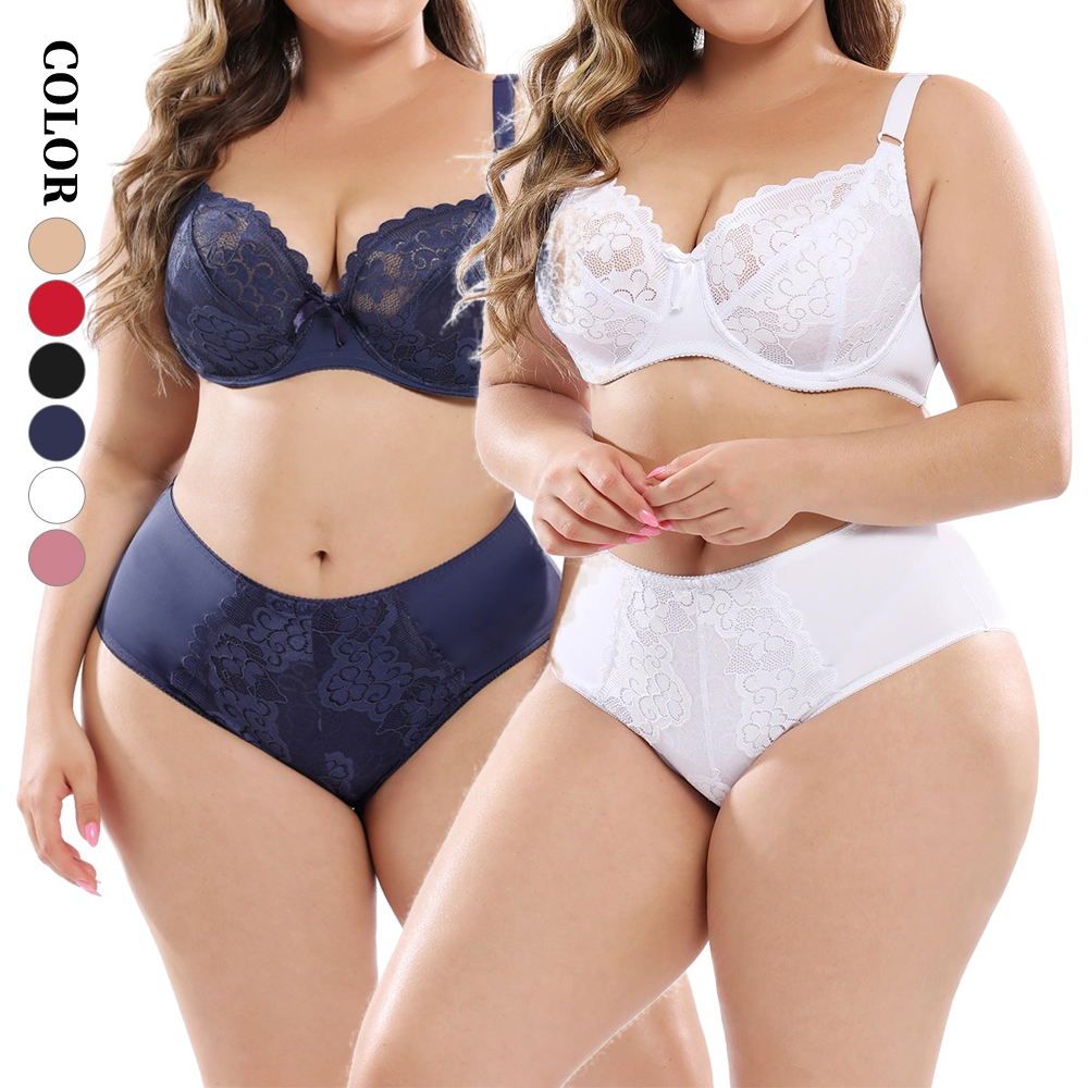 Hot Sale Plus Size Bra And Panties Big Full Cup Underwear Women Plus Size Bra Set Lace Bra &amp; Brief Sets 