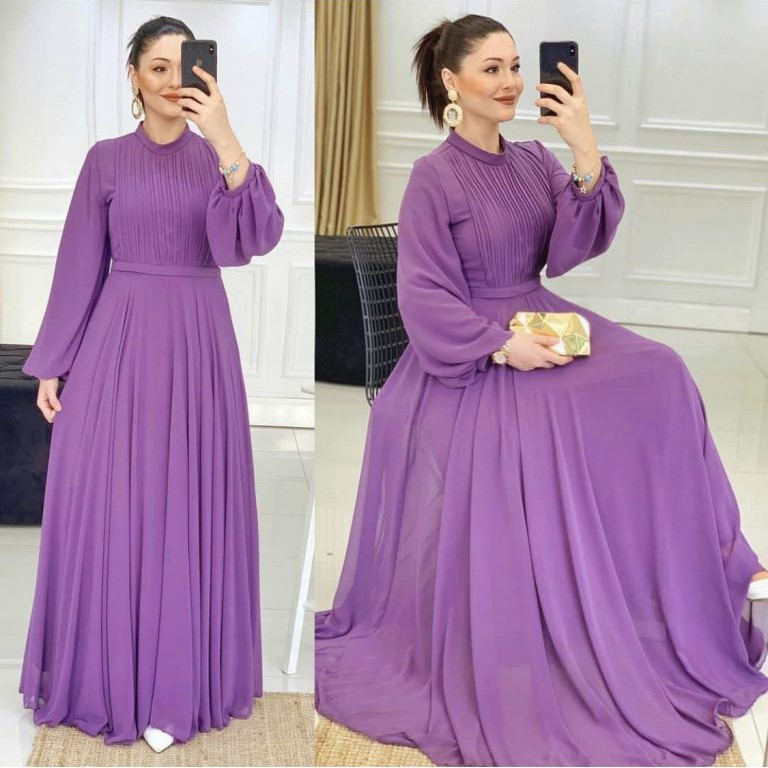 Latest Gradient Colors All Over Pleated Women Multiple Colors Long Sleeve Maxi Abaya Muslim Dresses With Belt 