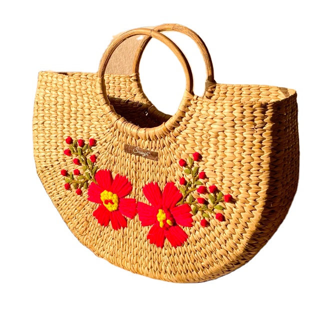 Saanjh Smile U-Shape Handwoven Embroidered Beach Tote Bag