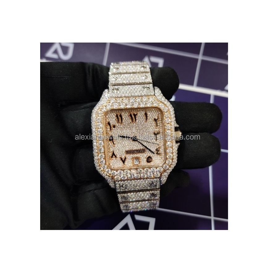 Standard Quality Iced Out Vvs Moissanite Watch with Hip Hop Style Luxury Watch for Men's Women's From India Export