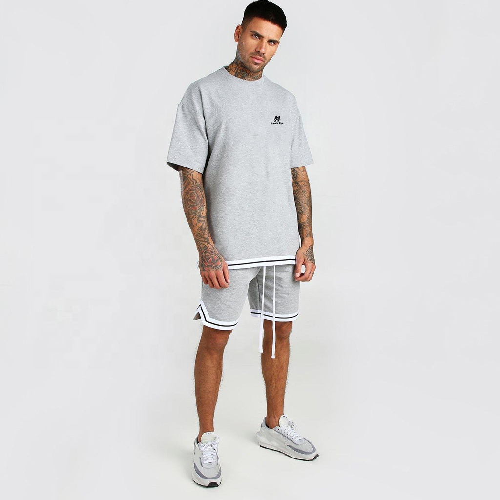 Heather Grey Color Drop Shoulder Streetwear Men T-shirt &amp; Short Twin Set Manufacture By Hawk Eye Sports ( Paypal Verified ) 