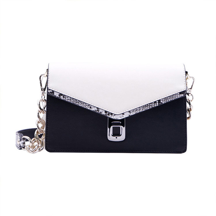 Ladies White Black Color Contrast Fingerprints Hand Bag Sac A Mains En Cuire Veritable High Quality Fingerprint Lock Handbag 