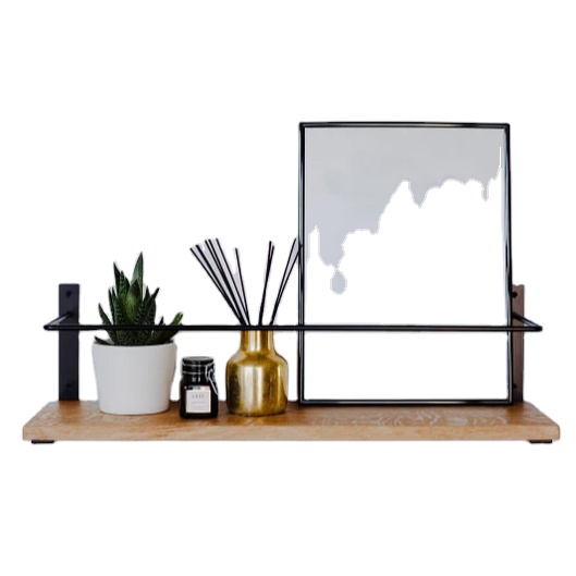 Wall Mounted Handmade Wood Shelf From Solid Oak And Metal For Home Wall Decoration 