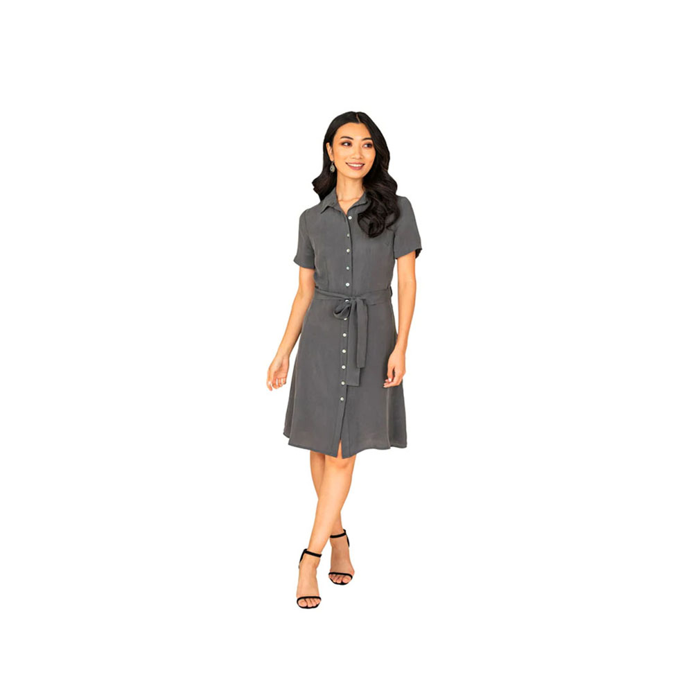 Farah Naz New York Women's Silk Button Down Collar Dress Breathable Eco Friendly Casual Dress Sustainable Fashion 
