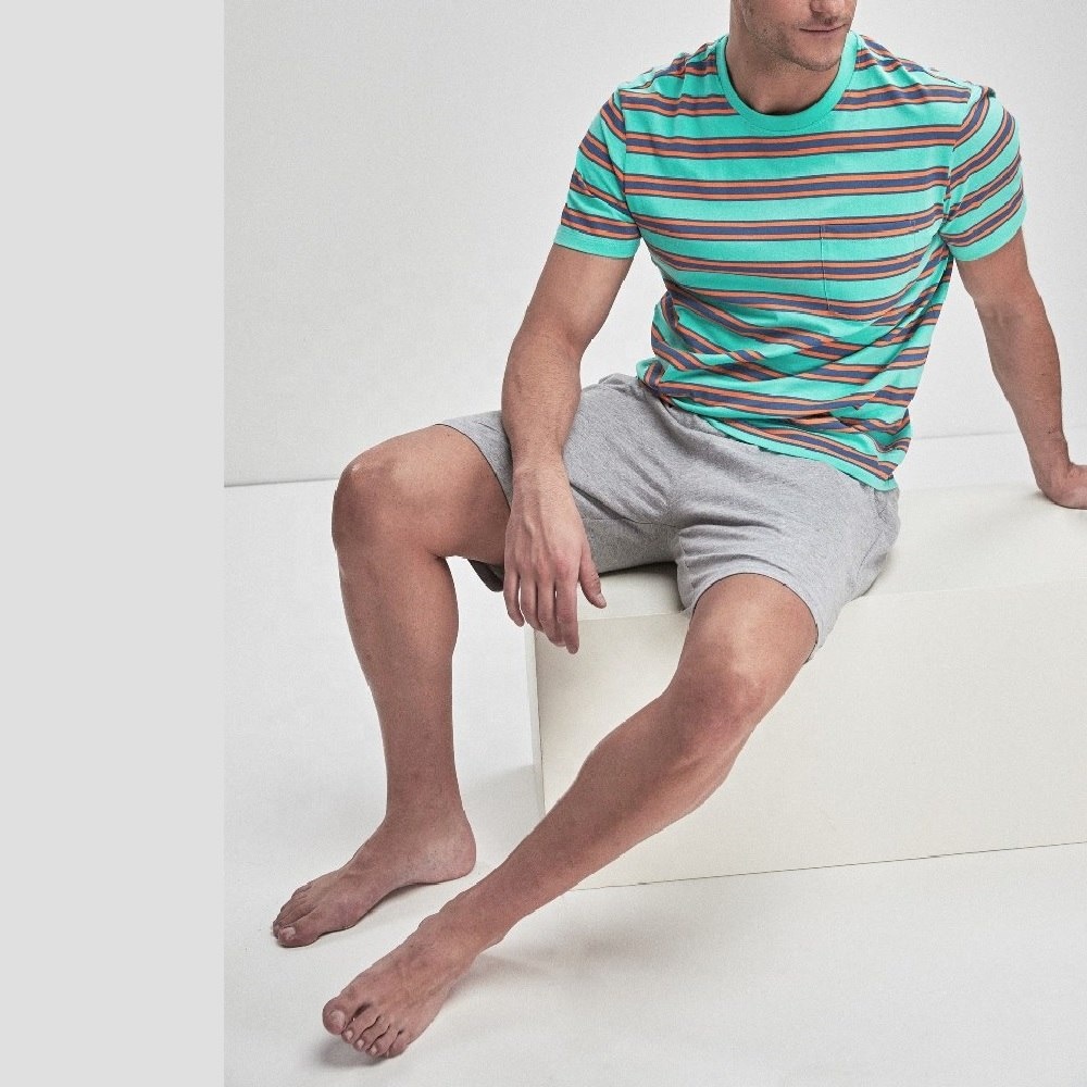 Stripes Short Sleeve Top And Shorts Pajama Set Men&#39;s Casual Wear Loungewear Cotton Jersey Summer Pajama Set Nightwear Sleepwear 