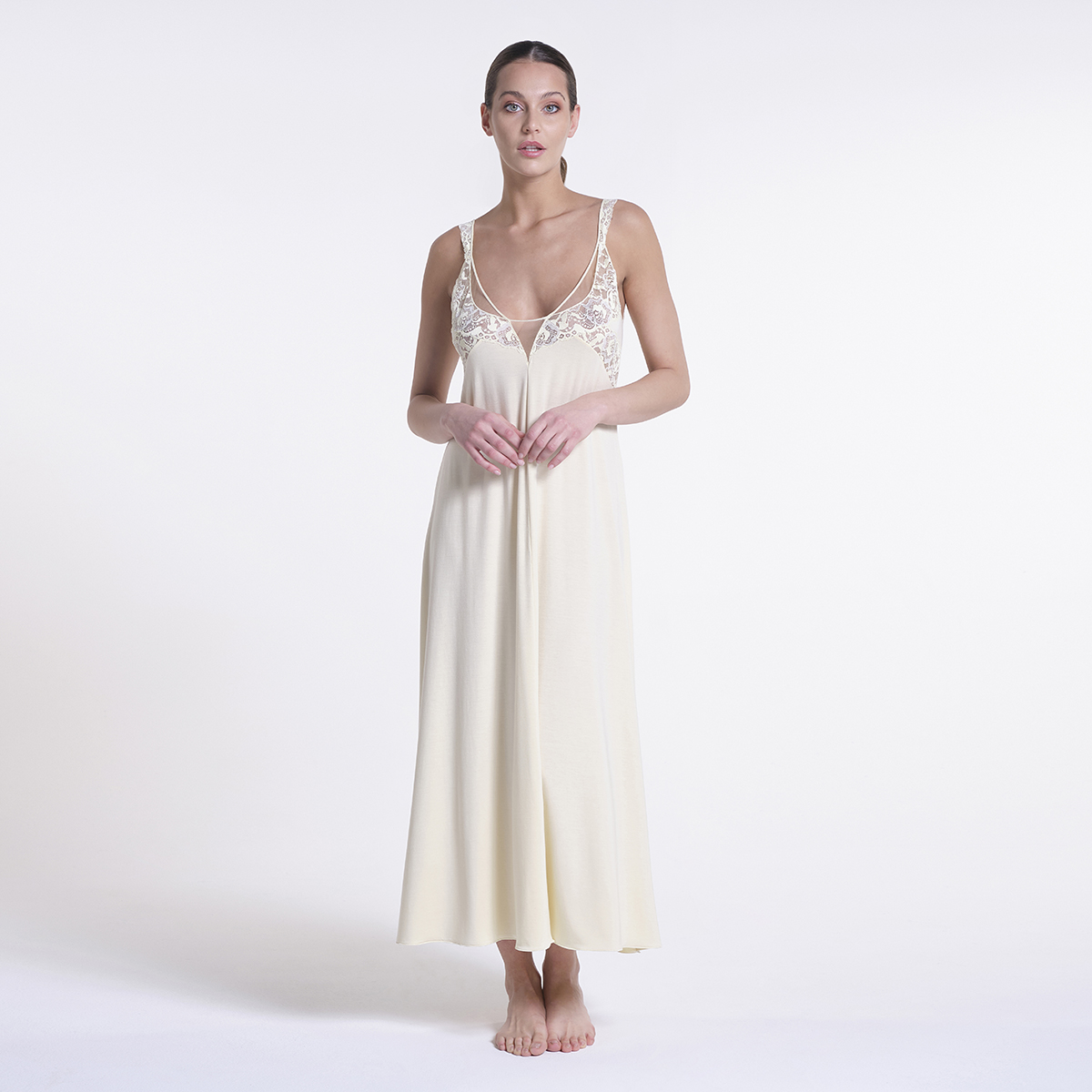Made In Italy Luxury Micromodal Nightdress With Macrame Lace And Elastic Tulle For Fall Winter 2022 Sleepwear For Woman 