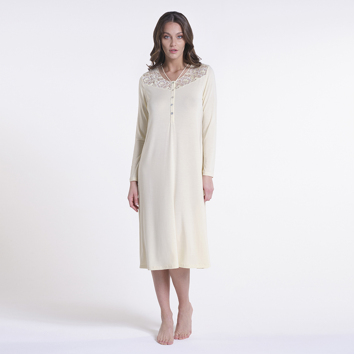 Made In Italy Luxury Micromodal Nightdress With Macrame Lace And Elastic Tulle For Fall Winter 2022 Sleepwear For Woman 