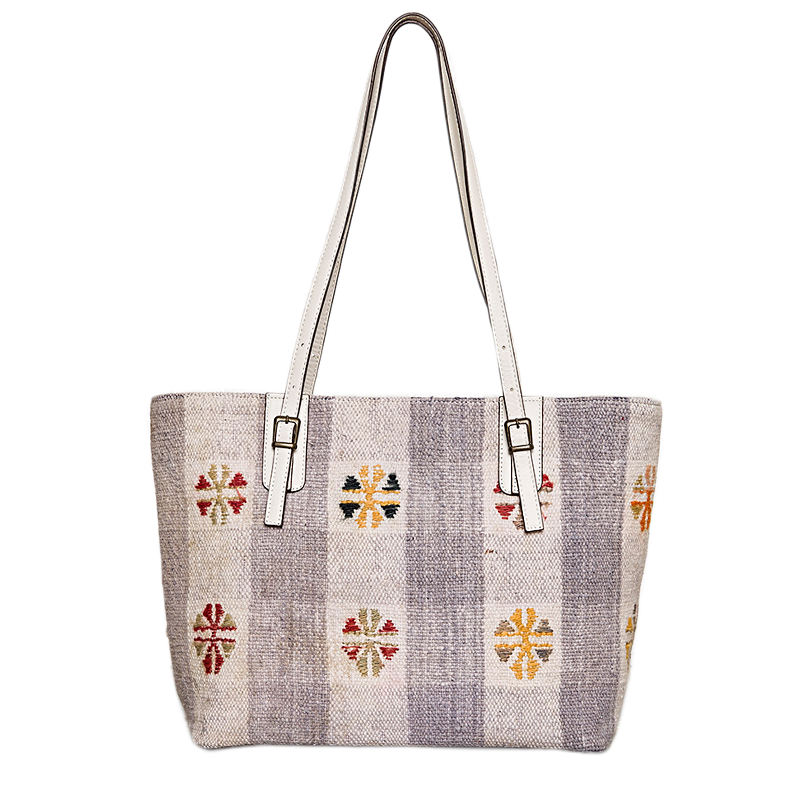 Appealing Embroidered Design Beige Leather Messenger Tote Bag Canvas Linen Straps Cross Body Women Ladies Shoulder Handbag 