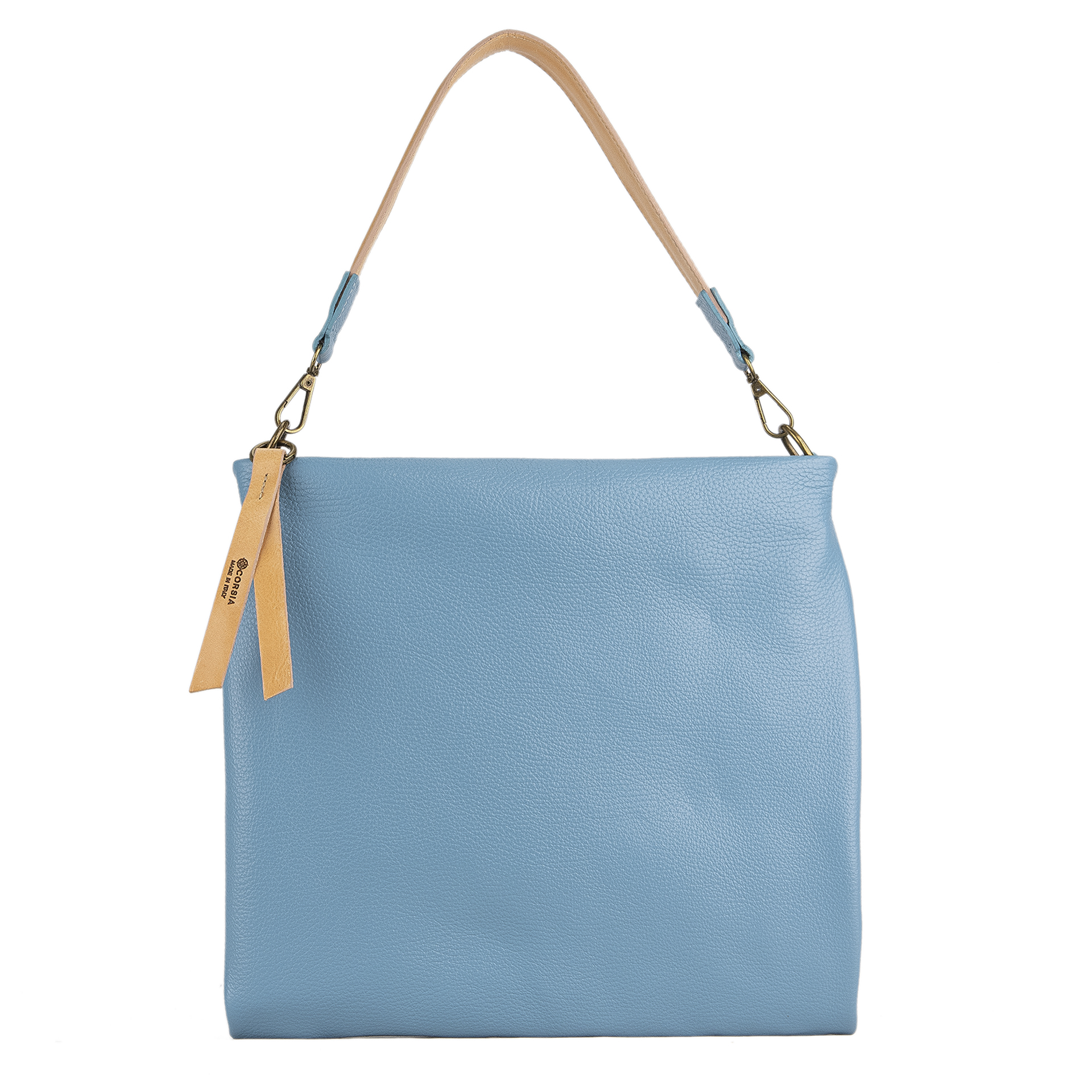 Top Seller Product Medium Size Navy Light Blue Calf Leather Satchel Handbag Useful With Side Pockets 