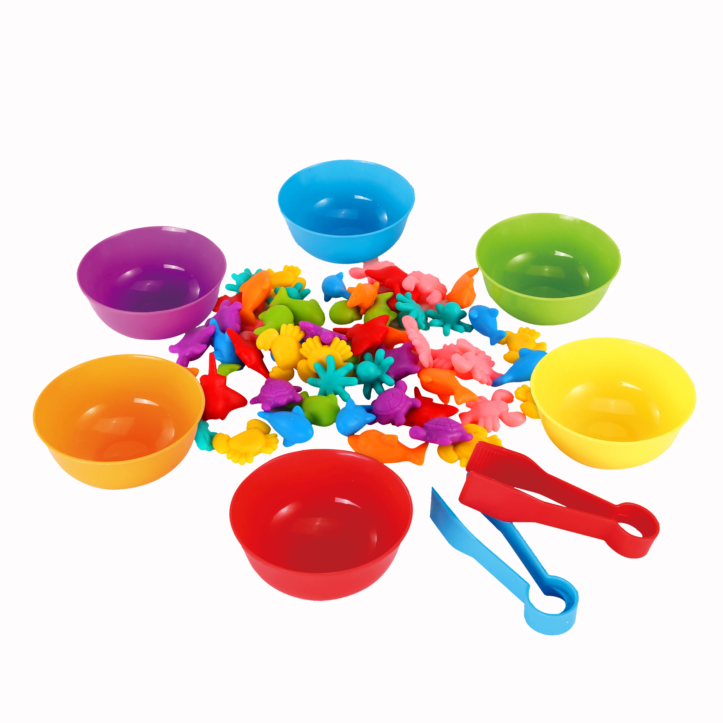 Educational Learning Toy For Baby Color Matching Sorting Bowl Rainbow Counting Animal Toy 