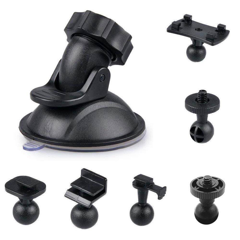 Car Suction Cup for Dash Cam Holder with 6 Types Adapter, 360 Degree Angle Car Mount for Driving DVR Camera Camcorder GPS Acti