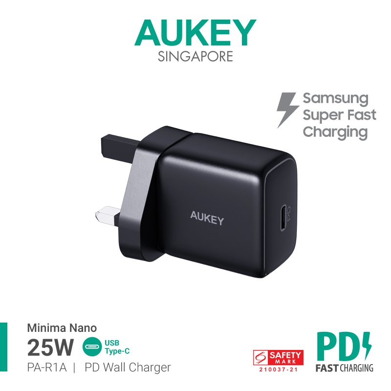 AUKEY PA-R1A Minima PD 25W Nano Wall Charger with PPS Samsung Super Fast Charging 2.0 Galaxy Note 10 S21 S22 iPhone 12