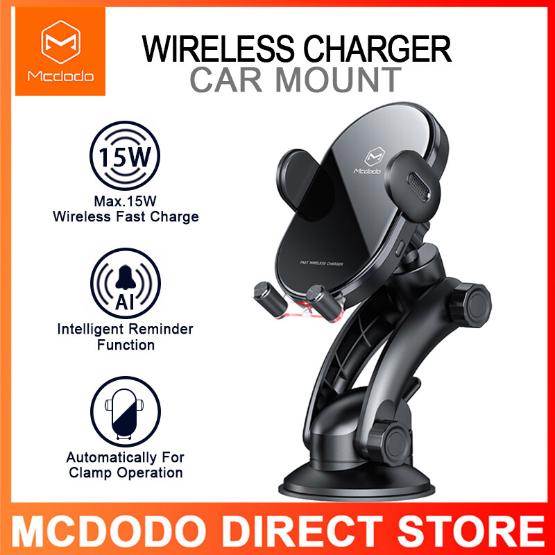 Mcdodo 2 in 1 Car Phone Holder 15W Fast Qi Car Phone Holder Wireless Charger Automatic Gravity Air Vent Clip Stand For iPhone 11 X Huawei xiaomi Suction Cup and Air outlet Phone Holder