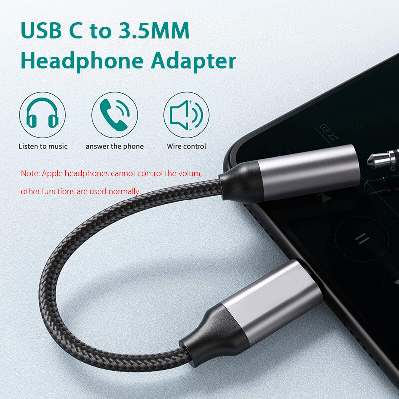USB Type C to 3.5 MM Headphone Jack Adapter DAC Tipo C A 3.5MM Earphone Adaptador Converter USBC TypeC Audio AUX Cable Adaptor
