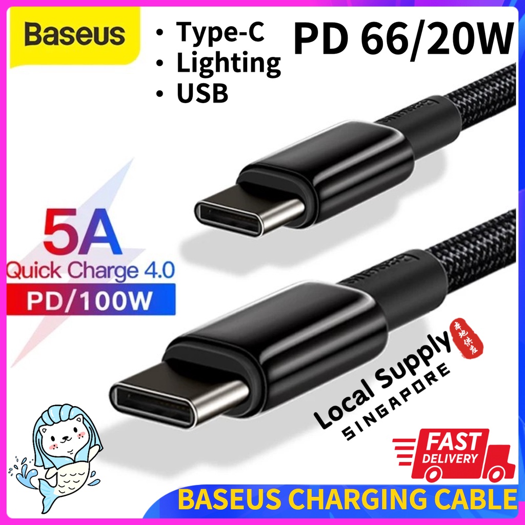 Baseus USB Type C Lighting Cables , Fast Charging Cable PD 20W/66W/100W Fast Charge 4.0 Data Cable For iPhone Samsung Android XiaoMi Mac | SG LOCAL STOCK