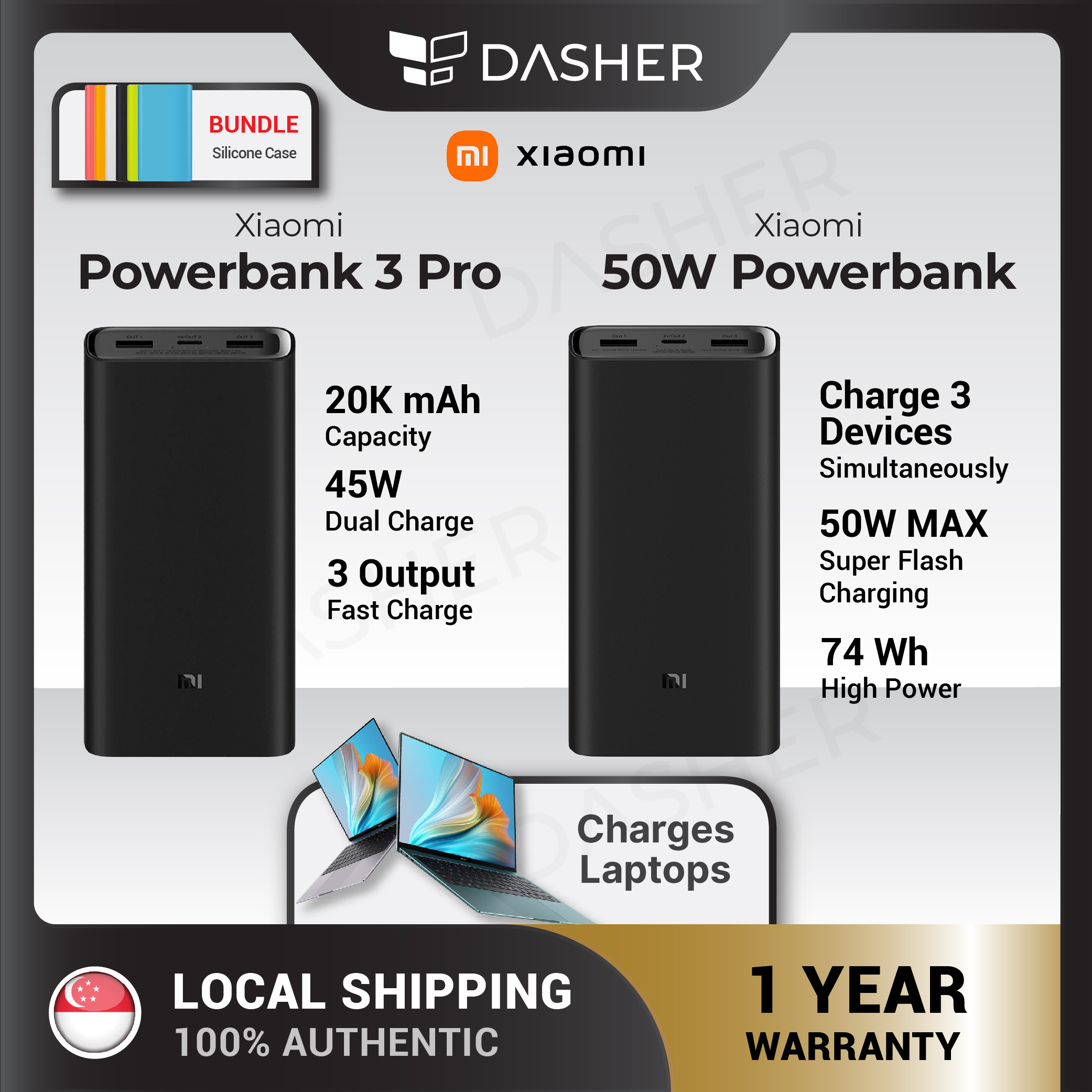 Xiaomi Powerbank 3 PRO (PLM07ZM)/ 50W Powerbank (PB200SZM) 20000mAh  - Can Charge Laptop