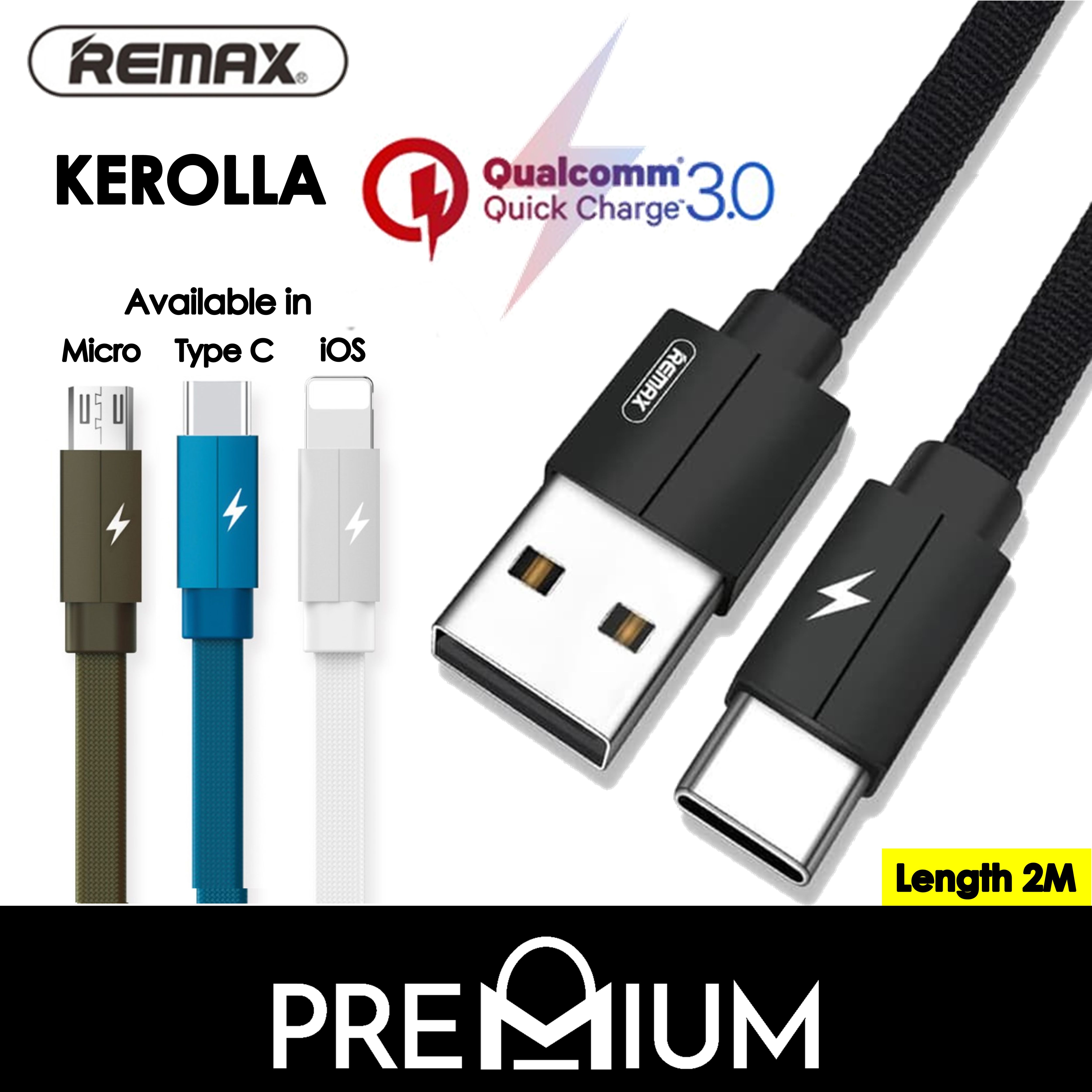 REMAX Kerolla Fast Charge Charger Nylon Braided Cable - 2M Compatible with Phone  USB  iP 12 Pro Max 5.4 6.7 Mini NEW SE 2020 2nd Gen Xs X Xr 8 7 6 6S 5 5S Plus + iPd Air Type C USB C Samsung Note 10 