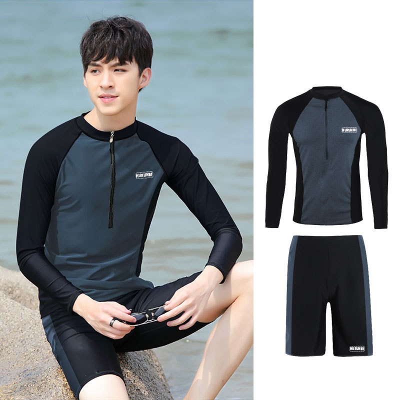 Men Swimwear Boys Surfing Diving Suits Swimming Costume Long Sleeve Shirts + Boxer Shorts For Man Swimsuit