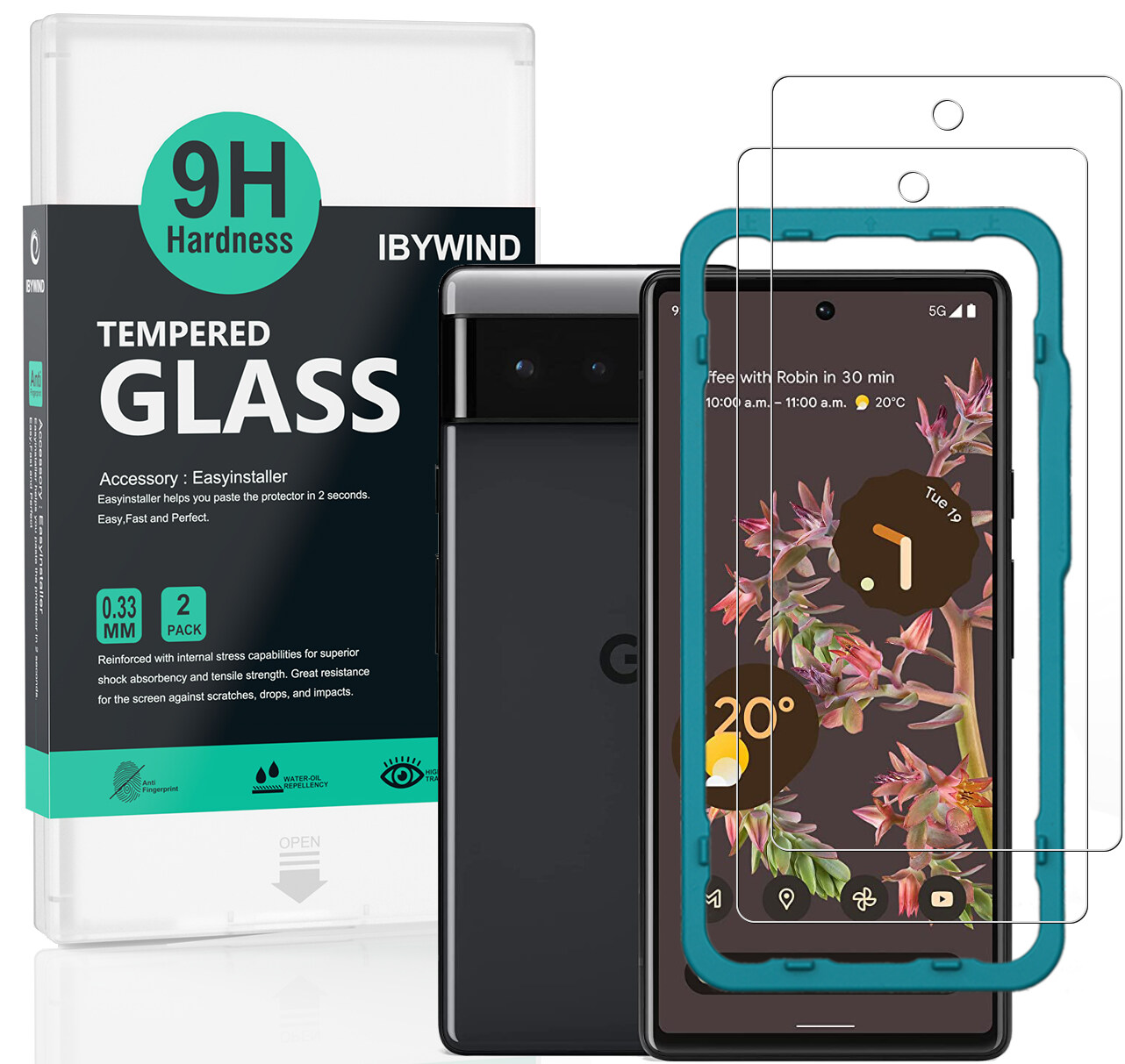 Ibywind Google Pixel 6 [2PCS Pack] Tempered Glass Screen Protector With Easy Install Kit