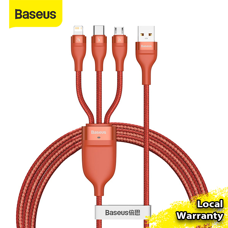 Baseus Flash Series 1 for 3 5A Fast Charging Data Cable USB to Micro + Lightning + Type-C 5A for Xiaomi Huawei Samsung iPhone -1.2M