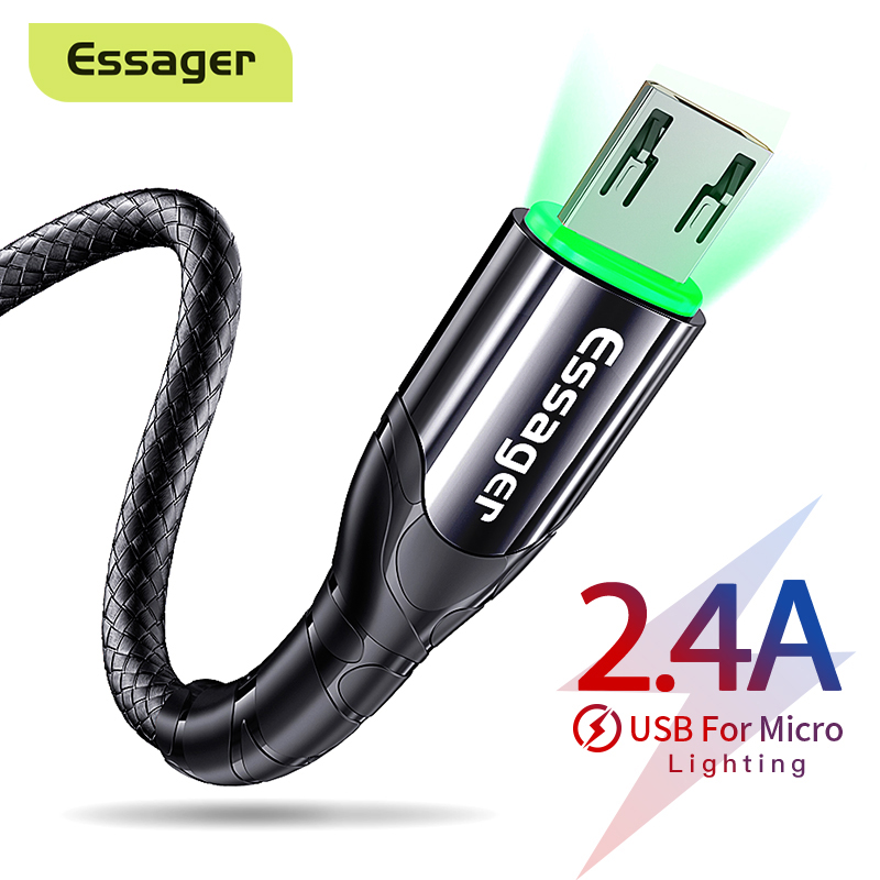 Essager 0.5m/1m/2m/3m LED Micro USB Cable 2.4A Fast Charging Charger Microusb Data Cable For Samsung Xiaomi Android Phone Cable