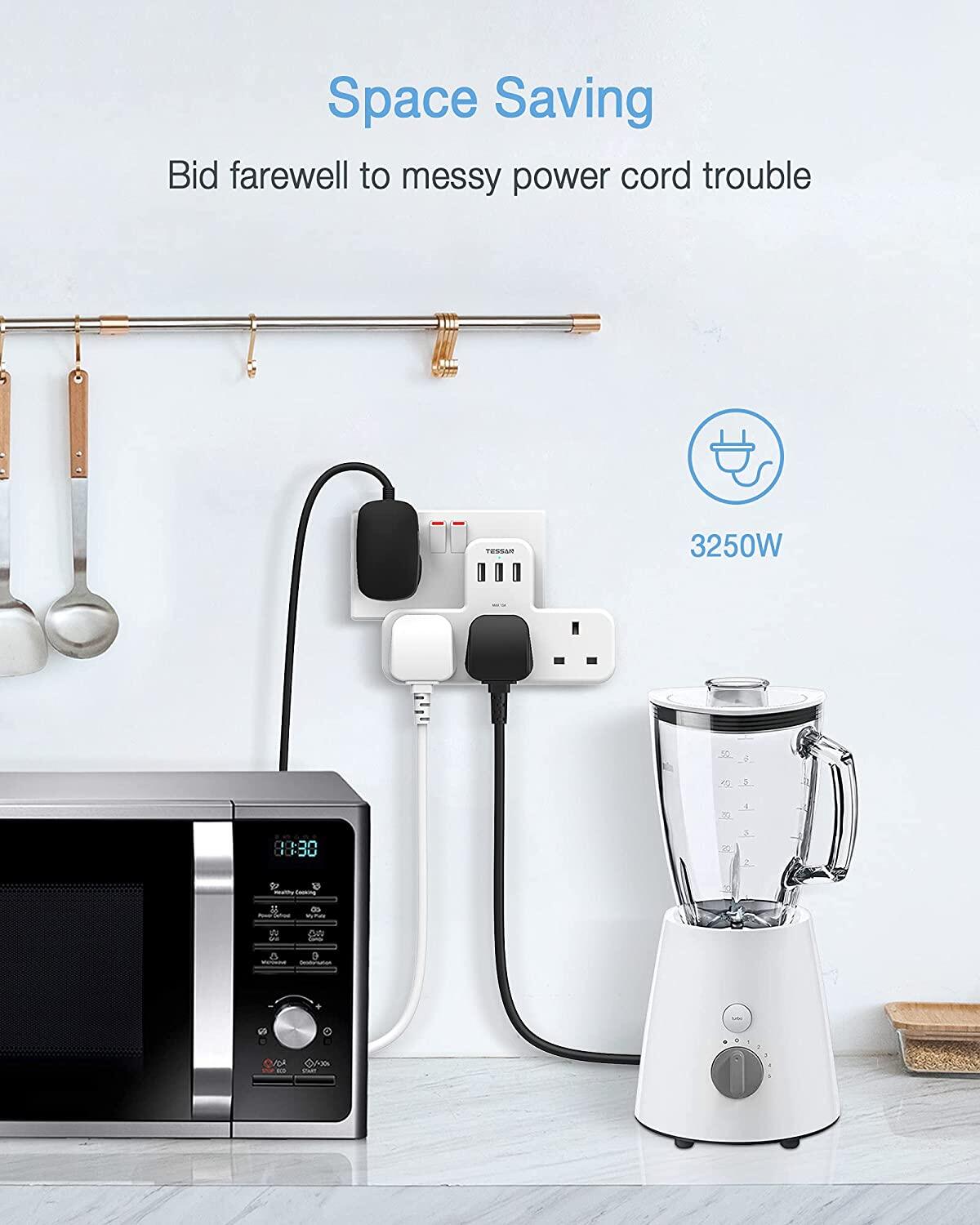 TESSAN USB Plug Socket Multi Plug Adapter USB C Charger with 3 USB Ports, 3 Way Power Extension with Type C Adapter, Surge Protector Plugs Extension Socket Plug Extension with 3 Outlet ,3 Pin Wall Plu