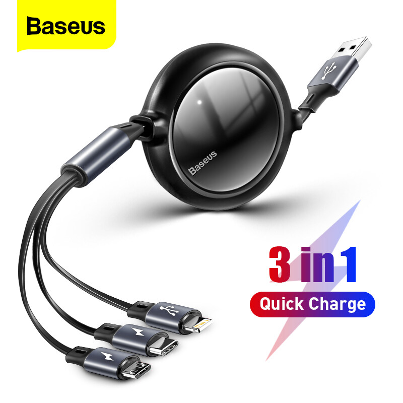 Baseus 1.2m 3 in 1 66W Retractable USB Cable For iPhone 13 Pro Max 12 11 USB Micro Type C Fast Charging Cable For Sumsung Huawei Vivo Oppo Xiaomi Realme
