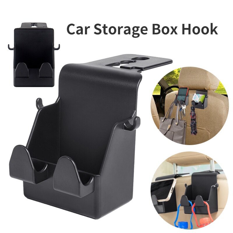 2 In 1 Car Seat Back Hook Storage Box ABS Case Organizer Hanging Holder for Mobile Phone Handbag Purse Auto Accessories