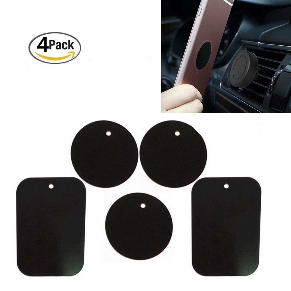[SONGFUL] 4 Pcs Black Metal Plate Sticker Replacement For Magnetic Car Mount Magnet Phone Holder