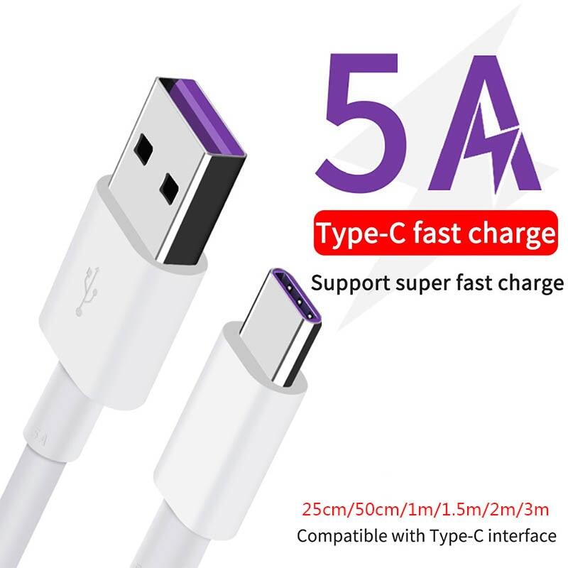 5A USB Type C Cable 1m 2m 3m Fast Charge Wire Cord USBC Cable For Huawei Mate 40 Mate 30 Nova 7SE 5T Mobile Phone USB-C Charger