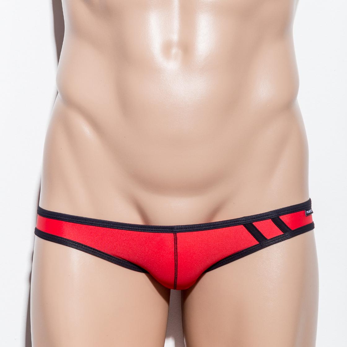 MATEGEAR Sexy Men’s Swimwear Extreme Low Rise Sexy Men's Mini Swim Trunks - Ran Kwang (Red / Flat Front / Without Inner Lining)