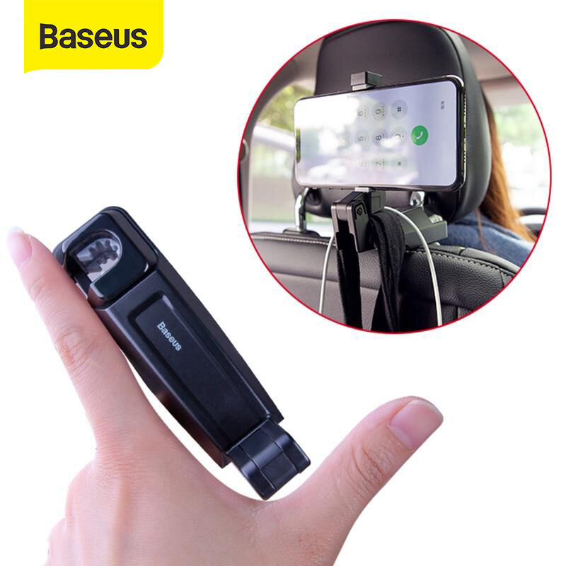 Baseus Back Seat Car Phone Holder For iPhone 13 12 Pro Max Xs Max Xr X 2in1 Backseat Hook Car Mount Holder For Huawei Samsung S10 Note10+ Plus Car Holder