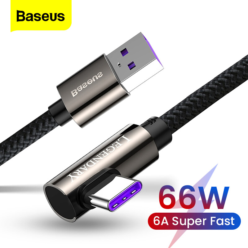 Baseus 66W LED 90 Degree USB Type C Cable Fast Charging For Huawei P40 P30 Pro Supercharge Data Wire Cord