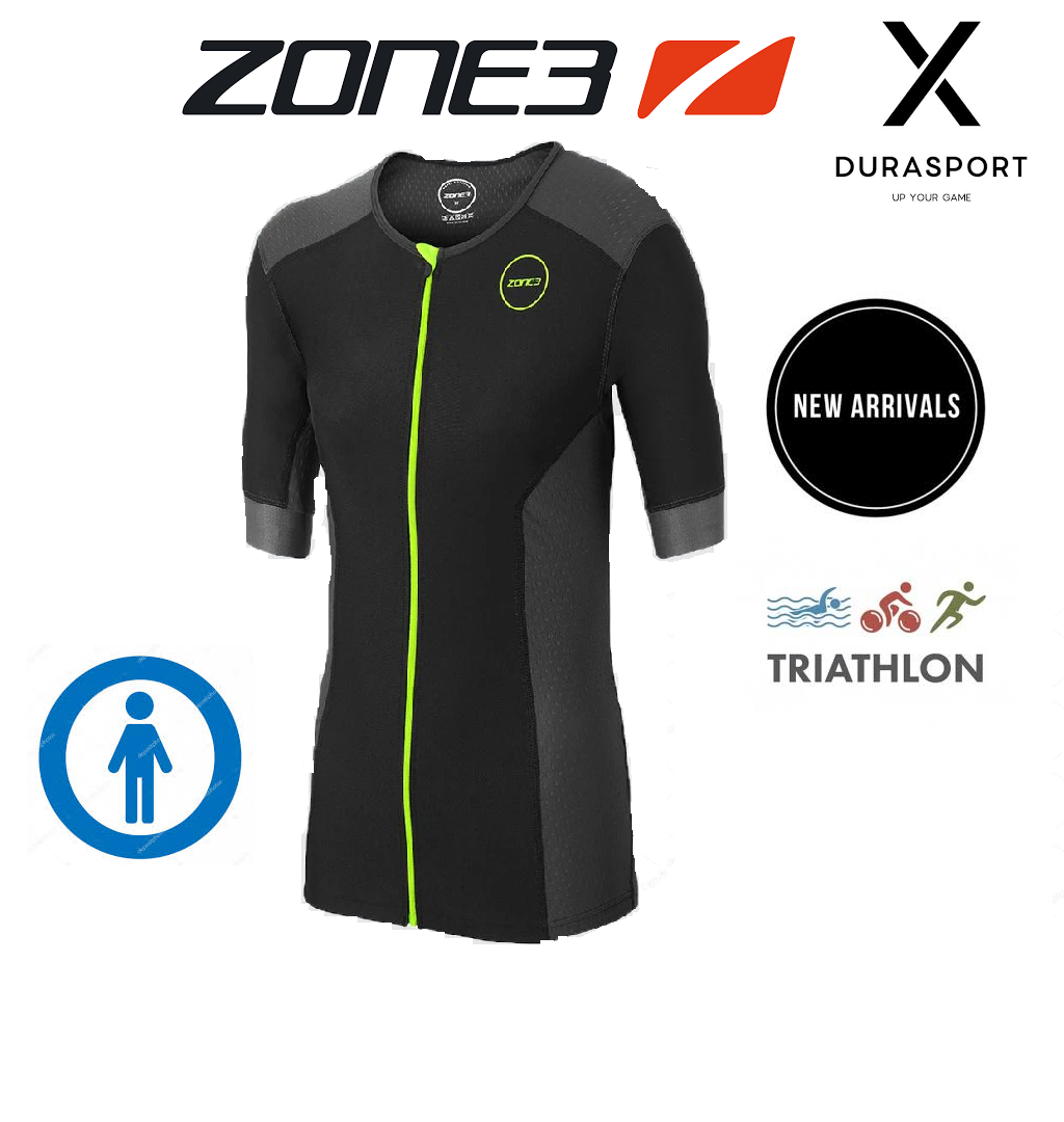 [Durasafe] Zone3 Men’s Aquaflo Plus TriTop Short Sleeve- Black/Grey Neon Green