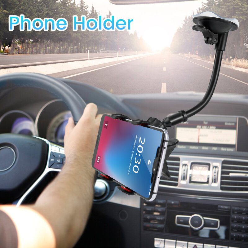 Car Phone Bracket Car Phone Holder Long Arm Gooseneck Windscreen Phone Holder 360° Rotatable Car Phone Mount Universal Car Holder W/ Suction Cup Car Cradle for Iphone 13 12 11 Pro Max Xs Max Black Car