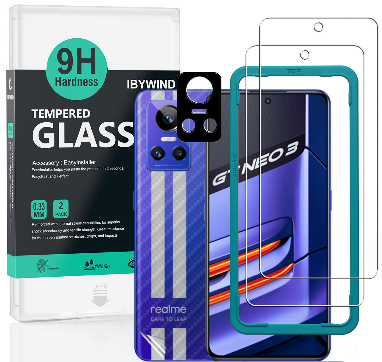 Ibywind Realme GT Neo 3 5G [2PCS Pack] Tempered Glass Screen Protector With Easy Install Kit