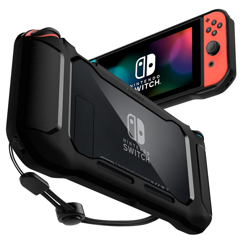 Spigen Nintendo Switch Case Rugged Armor with Adjustable Strap & Drop Protection Transparent Back
