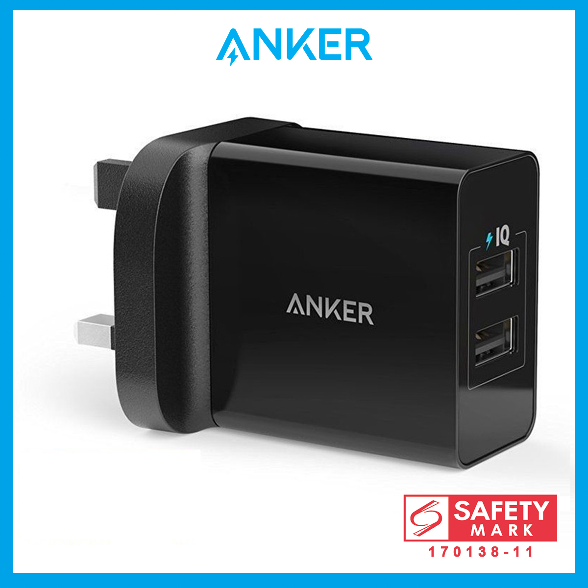 Anker 24W 4.8A PowerPort 2-Port Wall Charger  [SG Plug] - Best Seller
