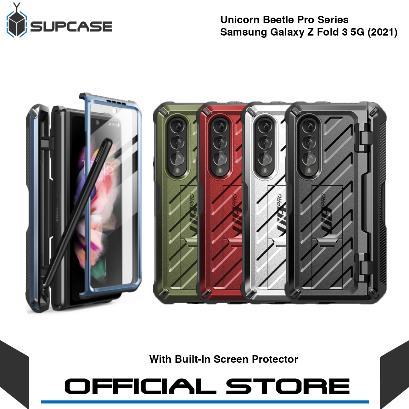 Supcase Unicorn Beetle Pro Series Full-Body Rugged Holster Case for Samsung Galaxy Z Fold 3 5G (2021)(With Build-in Screen Protector)