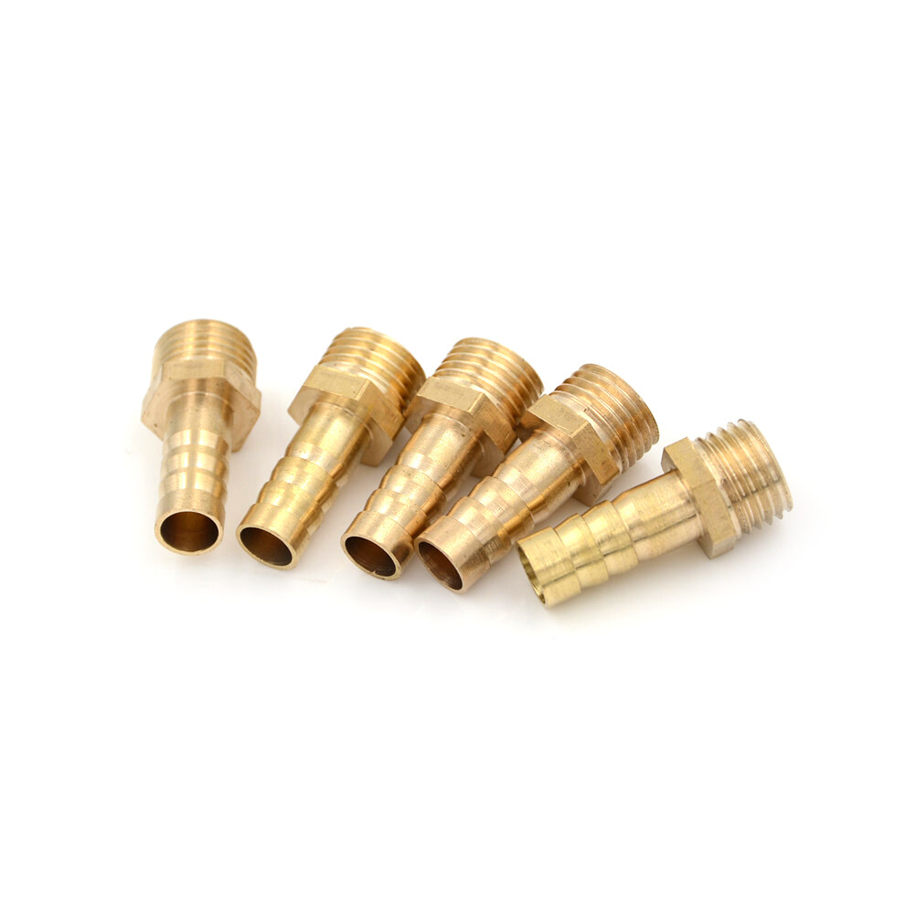 【HJ】 zhoutt 5Pcs 1/4"PT Male Thread to 8mm Hose Barb Brass Straight Coupling Fitting