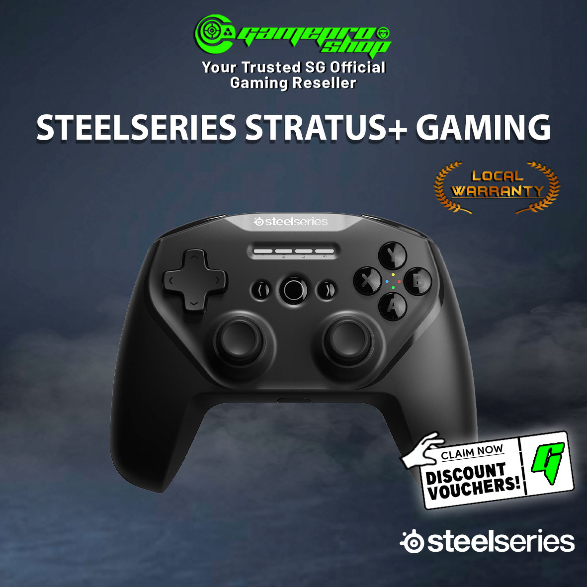 SteelSeries Stratus+ Bluetooth Mobile Gaming Controller with Slim Phone Mount for Android, 90+ Hour Battery Life with a Fast Charge Function