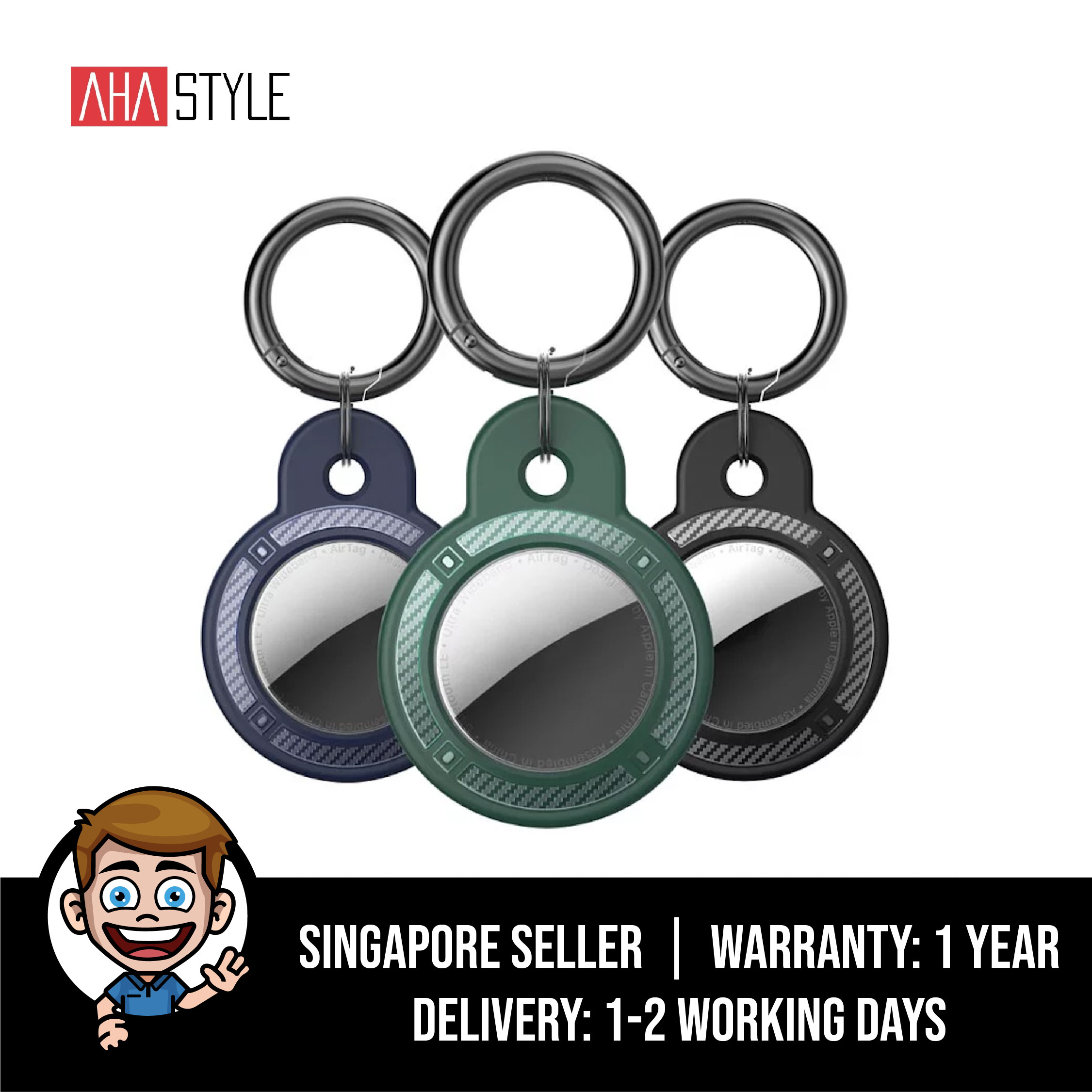 AhaStyle Air Tag Case, Rugged Carbon Fiber Texture Shockproof Case Cover Holder for Apple AirTag with KeyRing