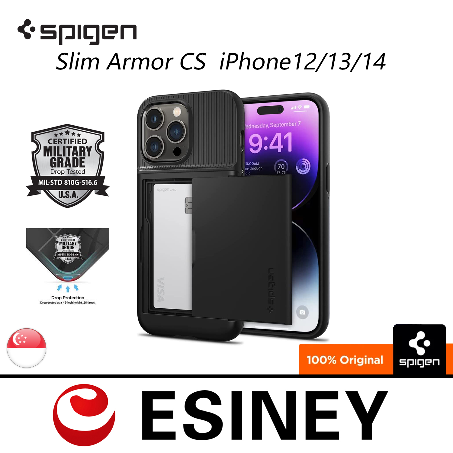 Spigen Slim Armor CS Design & Card Slot Holder Case Cover iPhone 14/iPhone 14 Max/iPhone 14 Pro12 Mini/12/12 Pro/12 Pro Max/13/13 PRO/13 PRO MAX Mil-grade Certified with Air Cushion Technology Precise
