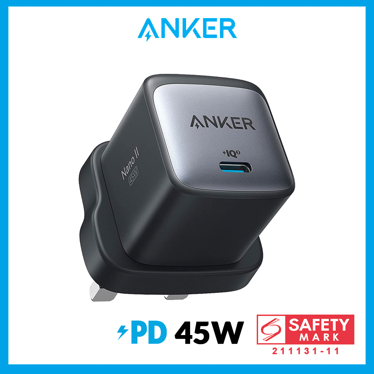 Anker Powerport Nano II 45W Fast Charger Adapter, PPS Supported, GaN II Compact Gan Charger for Galaxy S21/S21+/S20, Note 20/10, iPhone 13/12/Pro, iPad Pro, Pixel, and More