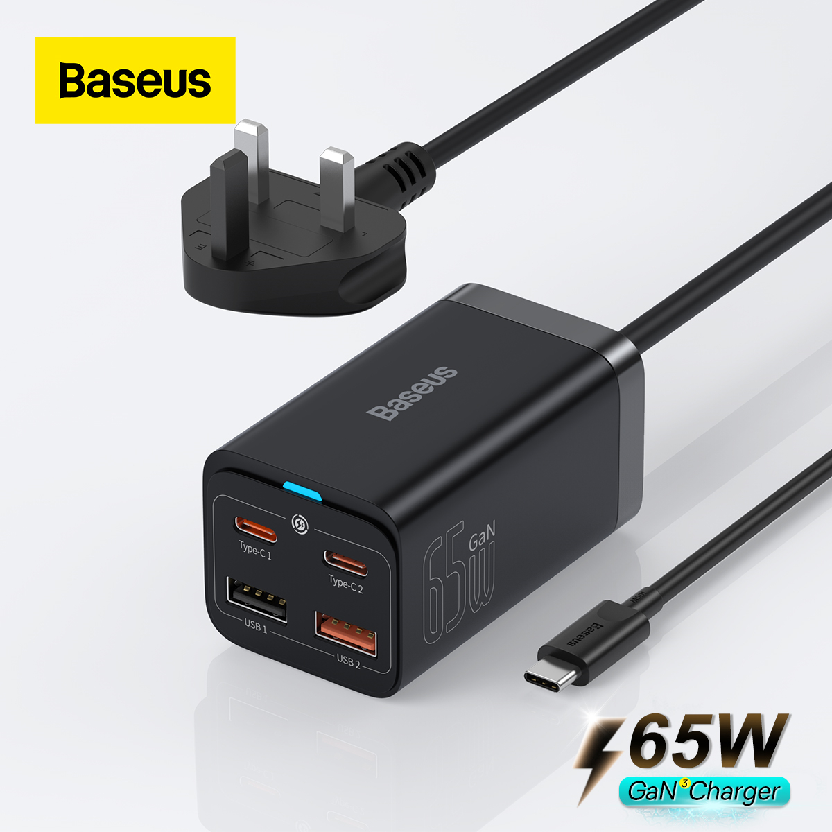 Baseus 65W GaN3 Pro Desktop Charger QC 3.0 PD 4.0 Fast Charger For iPhone 14 13 12 Pro Max USB Type C Fast Charging Station For MacBook Laptop Xiaomi Samsung