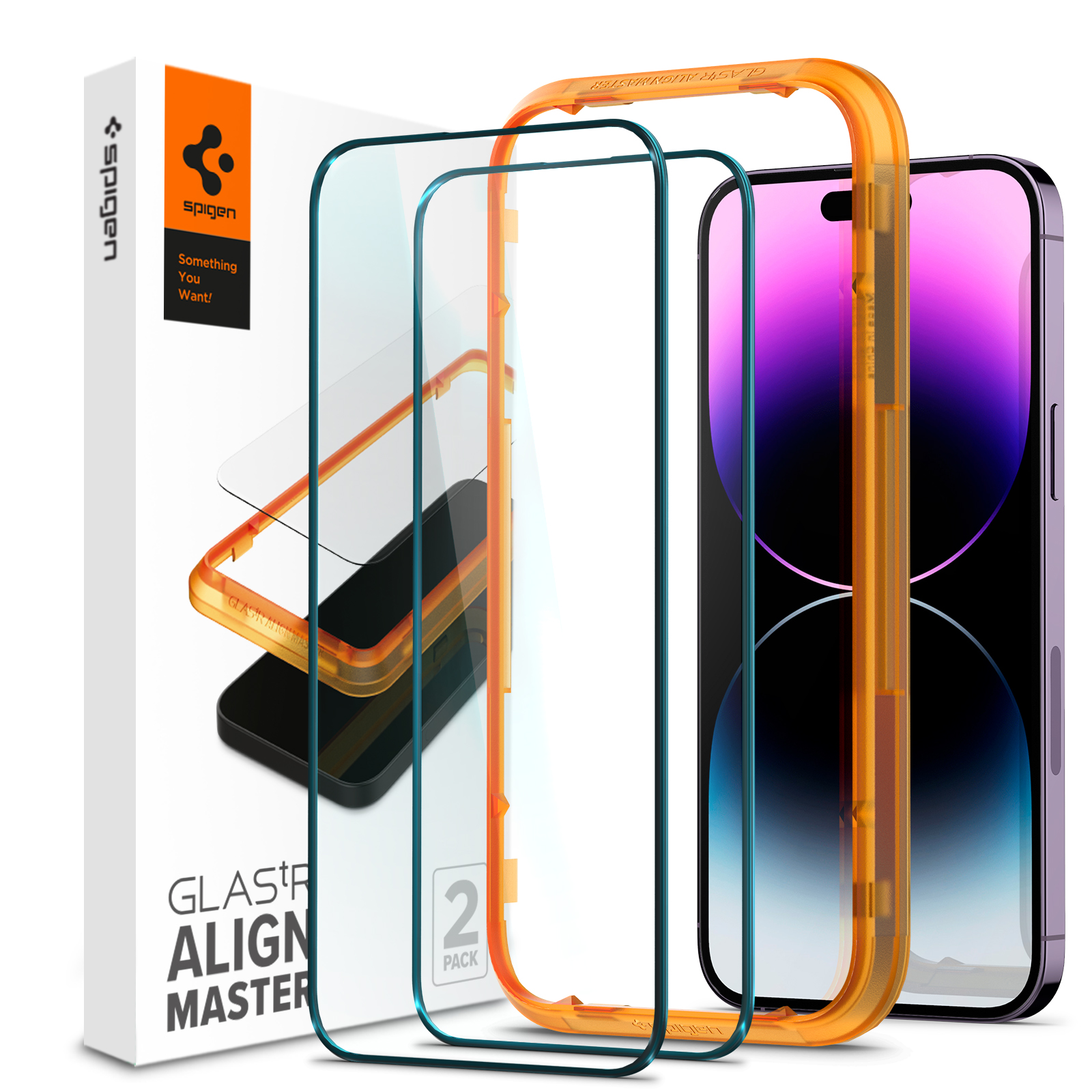 [2 Pack] Spigen iPhone 14 Pro Max AlignMaster Full Coverage Tempered Glass Easiest Installation iPhone Screen Protector