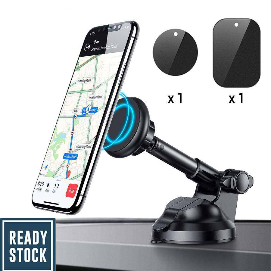 Magnetic Phone Car Mount, 6 Strong Magnets Phone Holder for Car Dashboard and Windshield, Metal Telescopic Arm, Hands-Free Car Phone Holder Compatible with 3''-7'' Phone, iPad