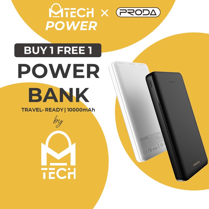 [BUY 1 FREE 1] PRODA Hujon /  Gifon Lite 10000mAh Dual USB Power Bank 10000 mAh PowerBank Portable Charger Charging Battery PD-P39 Compatible with Xiaomi Samsung iP Huawei