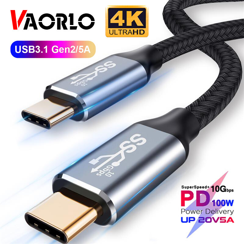 VAORLO USB 3.1 Gen 2 Data Cable Type C To USB C PD 100W 5A Fast Charging Super 10Gbps High Speed Transfer For Thunerblot 3 4K 60Hz HDMI Macbook Pro Ipad Air Mac Huawei Mate 40 Samsung S20 Note 20 Quic