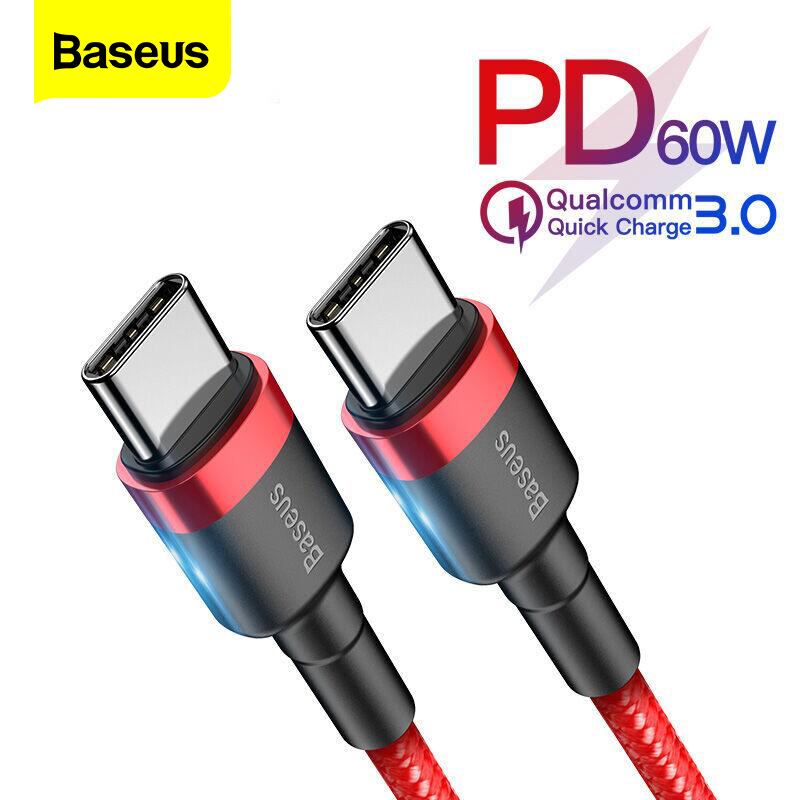 Baseus 0.5m/1m/2m 3A 60W Fast Charging Cable USB Type C For Samsung S10 Xiaomi Mobile Phone USB PD Charger Type-C Cable